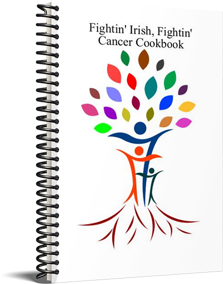 Fundraising cookbook cover of Fightin’ Irish Fightin’ Cancer Cookbook for Relay for Life supporters.