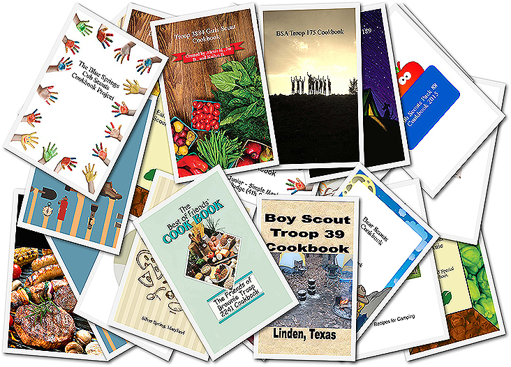 Predesigned Troop recipe book fundraising covers are offered on CookbookFundraiser.com or you can upload your own